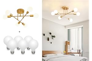 Dellemade Modern Sputnik Chandelier, 6-Light Ceiling Light, LED Light Bulbs Included for Bedroom,Dining Room,Kitchen,Office (Gold)
