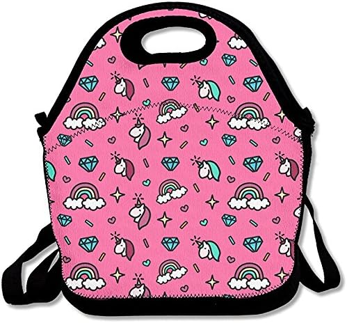 Starowas Rainbow Unicorn Printed Portable Lunch Bag Carry Case Tote With Zipper Strap Box Cooler Container Bags Picnic Outdoor Travel Fashionable Handbag Pouch For Women Men Kids Girls