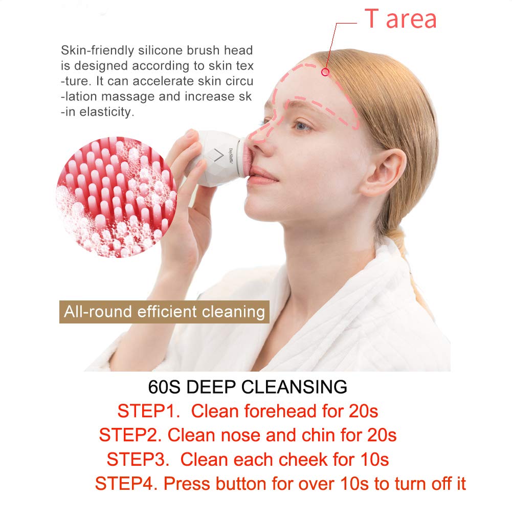 Facial Cleansing Brush Waterproof NEWEST Electric Sonic Face Brush Vibrating Face Cleansing System - 4-Speed Soft Silicone Exfoliating Brush Blackhead Exfoliator - USB Rechargeable Battery Operated