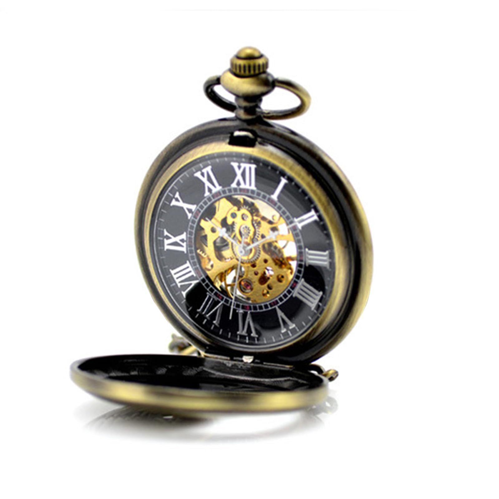 Feilok Steampunk Antique Bronze Roman Numerals Hand Wind Mechanical Pocket Watch Pendant Chain Phoenix Firebird High Quality