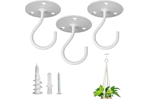 LangPu Ceiling Hooks for Hanging Plants-Metal Heavy Duty Wall Mounted Hangers for Hanging Bird Feeders, Planters, Wind Chimes, Include Professional Drywall Anchors(3-Pack) (White)