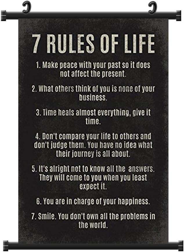 Purple Verbena Art 7 Rules of Life Poster, Decor for Classroom Office Home, Motivational Fabric Wall Scroll Posters, 16x24 Inch