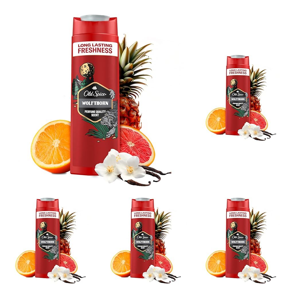 Old Spice Wolfthorn 3-in-1 Duschgel & Shampoo für Männer (250 ml), Körper-Haar-Gesichtsreinigung Männer, lang anhaltend Frisch (Packung mit 5)