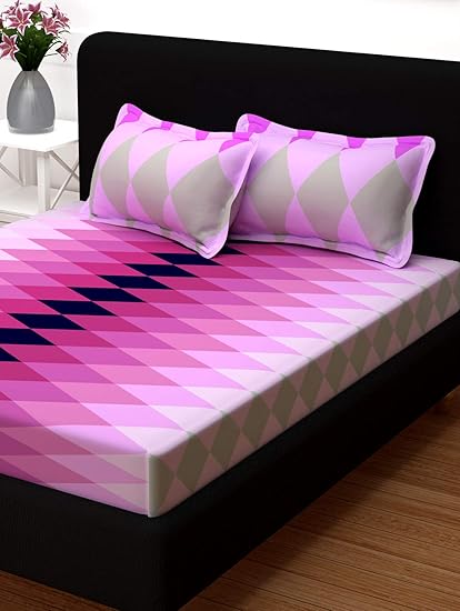 Story @ Home 120 TC 100% Cotton 1 Double Bedsheet and 2 Pillow Covers - Abstract, Pink