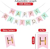 Buygain Happy Birthday Banner with Balloons Green Pink 12in Decor Set view 3
