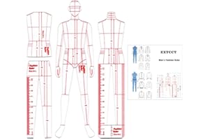EXTCCT Man's Fashion Illustration Ruler, Drawing Template Ruler Set Sewing Humanoid Patterns Design, Clothing Measuring French Curve Rulers A4 Pattern Paper Draft Drawings