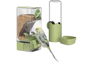 SEPTILLAR Bird Feeder Water Dispenser Set, Automatic Cage Feeder with Perch for Seed Parakeet Canary Cockatiel Finch Budgies Cage Accessories (Green)
