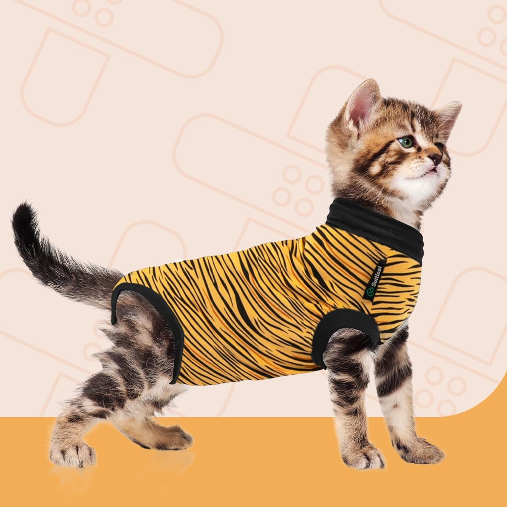Suitical Recovery Suit Cat, 3XSmall, Tiger-Print