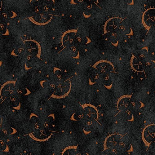Cat Fabric - On the Web - Halloween Cat Toss - Black - 100% Cotton - By the Yard