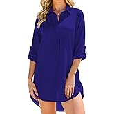 joyliveCY Swimsuit Coverups for Women, V Neck Bathing Suits Cover Ups for Women, 3/4 Sleeve Bikini Cover Up Beach Dress