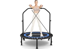 ANCHEER 40"/48" Foldable Mini Trampoline,Max Load 450lbs/550lbs Indoor Trampoline,with 4 Level Adjustable Foam Handle and Resistance Bands,Adult Exercise Trampoline for Home, Garden, and Gym