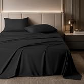 ROSE&amp;RISY Black Full Sheet Set, 4 Pieces Soft Bedding Queen Sheet Set, Breathable and Cooling,Includes 1 Fitted Sheet, 1 Flat Sheet, 2 Pillow Cases - Deep Pocket (Black, Full)