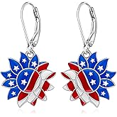 4th of July Patriotic Earrings for Women Fourth of July American Flag Earrings Red White and Blue Dangle Jewelry Sterling Silver USA Independence Day Patriots Gifts