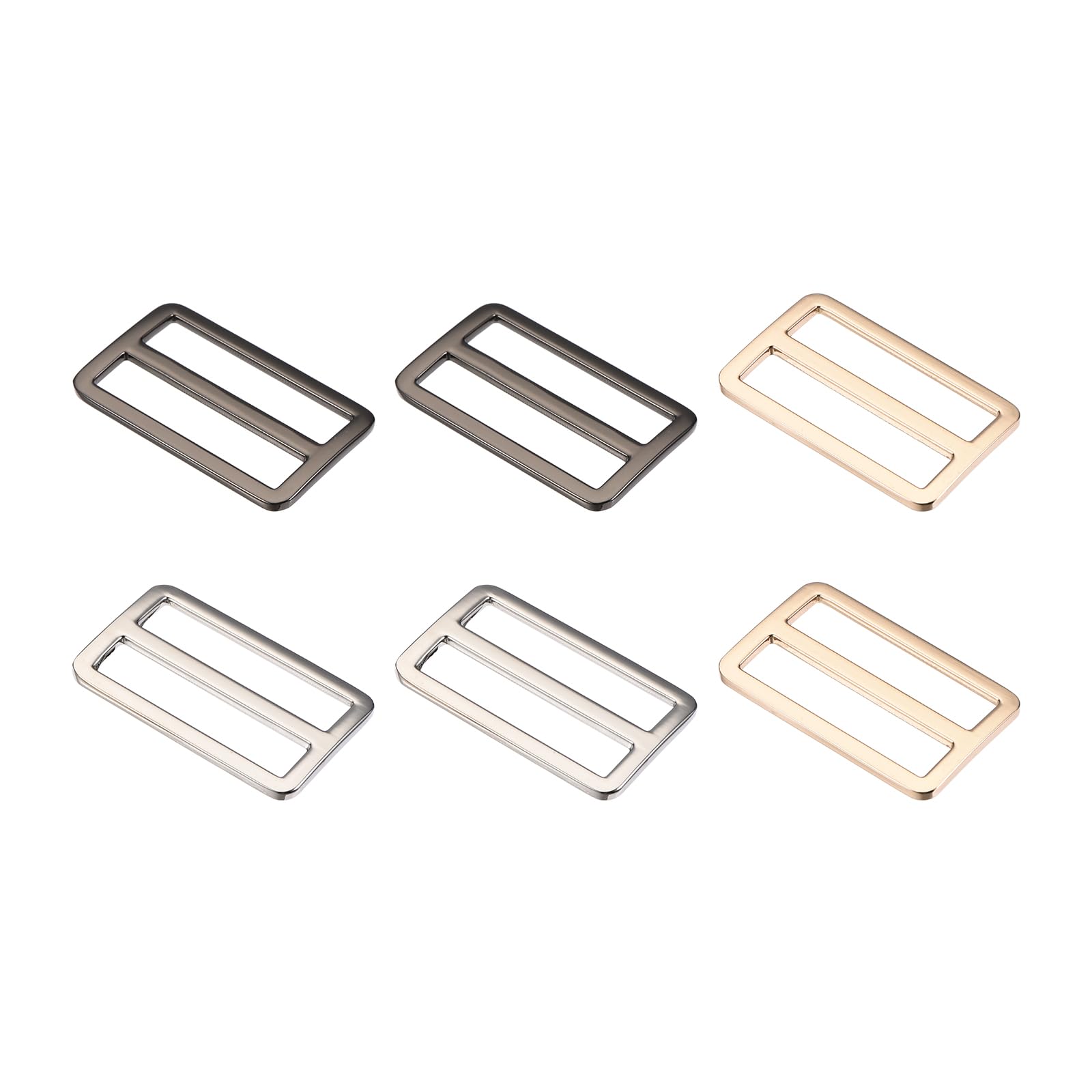 METALLIXITY Flat Metal Slide Buckles (37.5x20x2.1mm) 6pcs, Strap Adjustable Sliders - for Leathercraft Bag Belt, 3 Colors