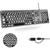 Macally Wired Keyboard for Mac (USB C + A) - Large Print and Backlit for Apple - 107 Key Full Size Large Letters USB C Keyboard for MacBook Pro/Air, Mac mini, iMac