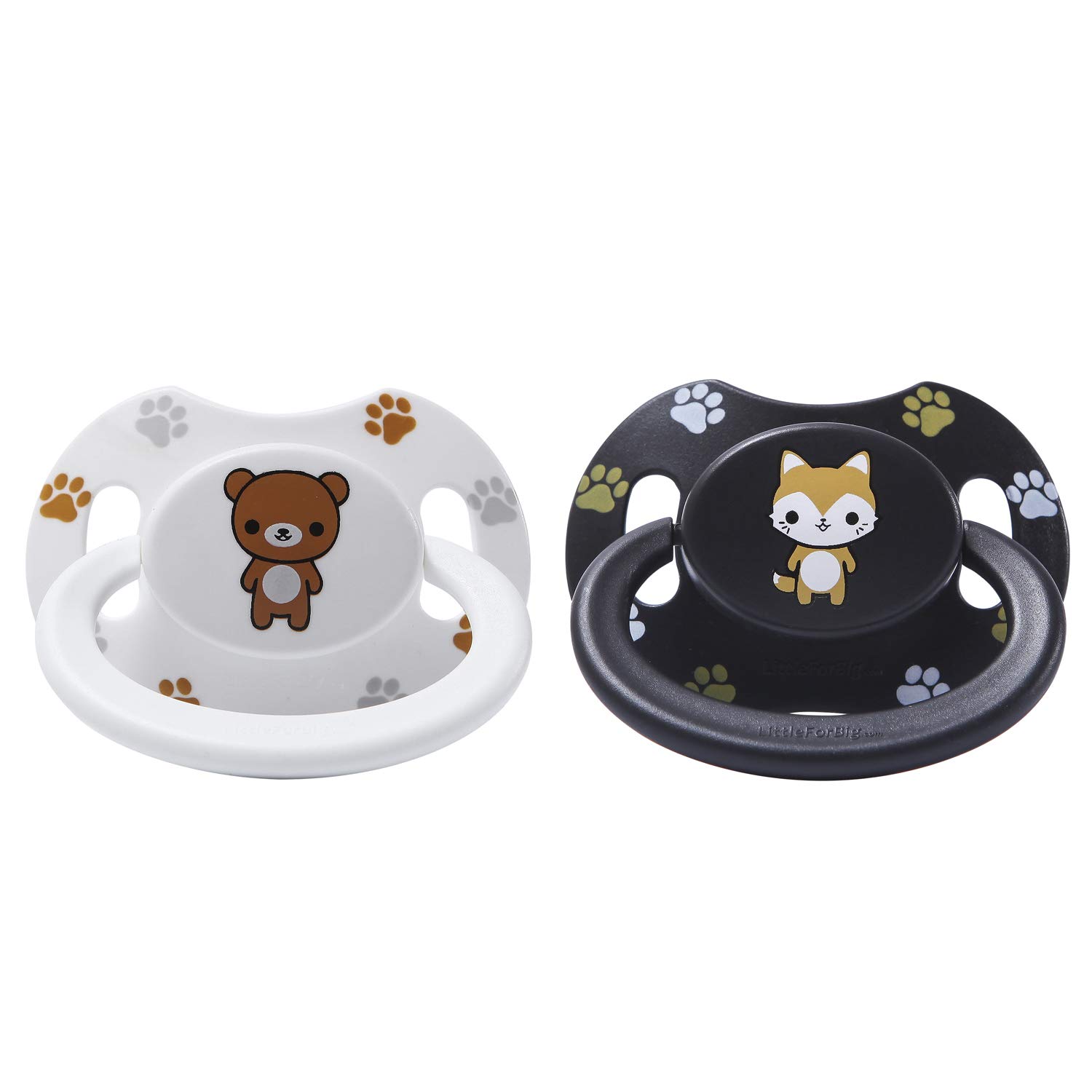 LittleForBig Generation-II Pacifier Printed Set-Black Fox and White Teddy Bear