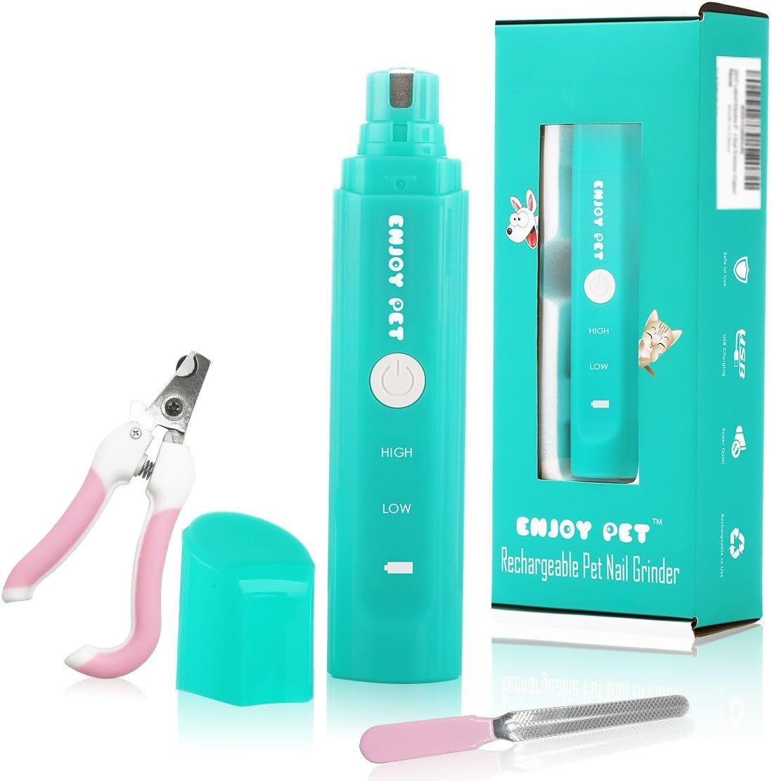 Dog Nail Grinder 2 Speed Dog Nail Trimmer Clipper for Claw Care, Pet Electric Nail Grinders Quiet Claw Grooming, USB Rechargeable Potable Stress-free Nail Grinders for Dog, Cat, Rabbit and Bird