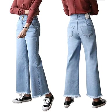 Amazon 裾フリンジデニムワイドパンツ レディース ガウチョパンツ