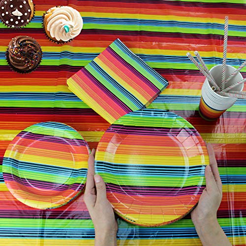 102 Piece Fiesta Party Supplies Set Including Banner, Plates, Cups, Napkins, Tablecloth, Straws, Serves 20 - Thumbnail 2