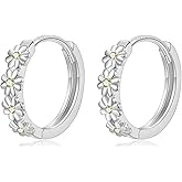 Small Hoop Earrings for Women |925 Sterling Silver Post 10mm Flower Cluster Huggie Hoop Earrings, Hypoallergenic Cartilage Piercing Hoops Jewelry