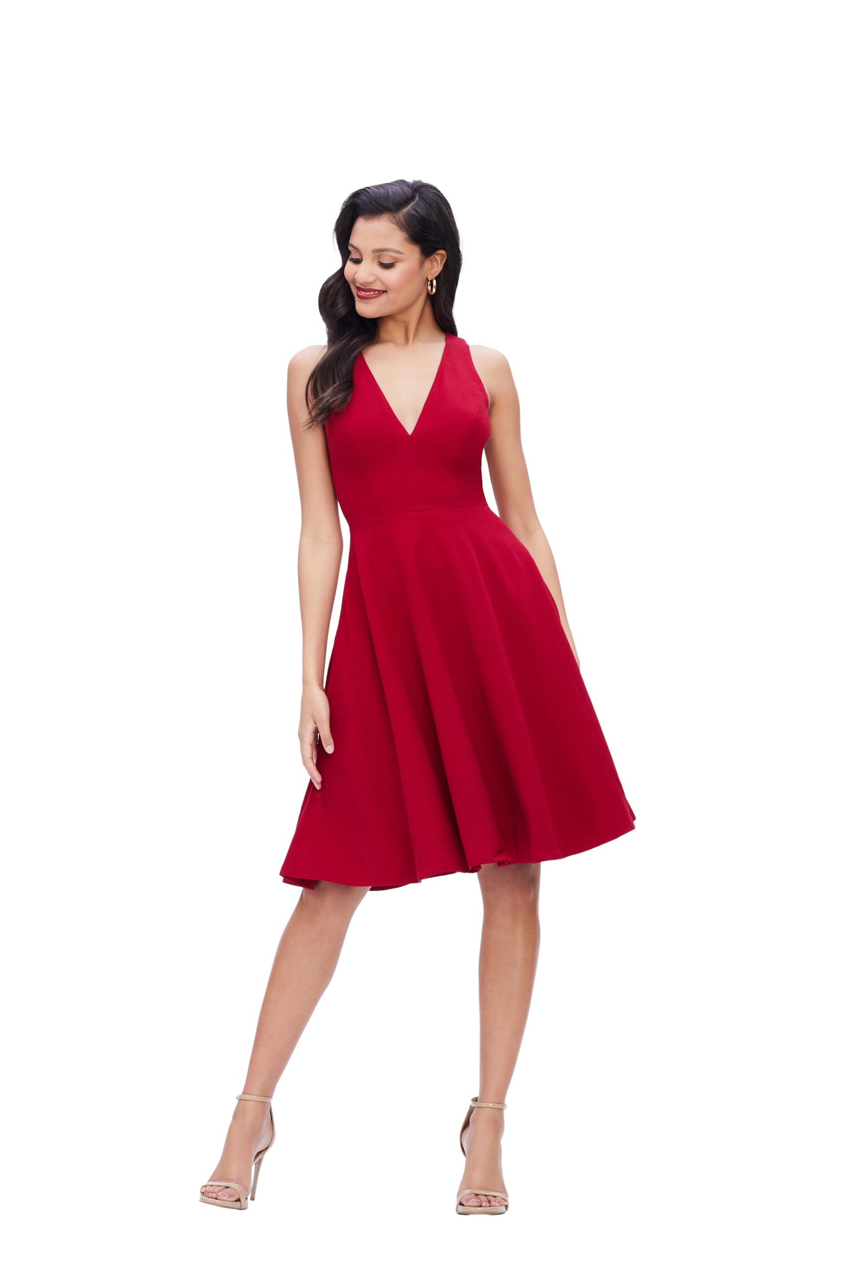Dress the Population Women’s Catalina Solid Sleeveless Fit & Flare Midi Dress, Garnet, M