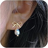 Pearl Bow Earrings Gold Bow Jewelry Pearl Dangle Earrings Elegant Statement Accessories Gift for Women