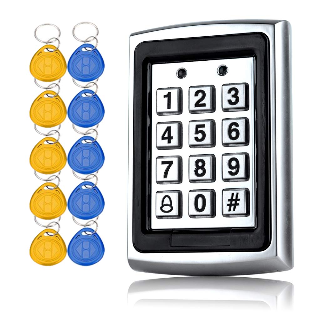 YAVIS RFID Door Access Control Keypad 125KHz Metal Case Back Light Keypad Reader, StandAlone Single Door Entry System Wiegand 26 +10pcs Keyfobs