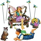 Fairy Garden - Miniature Fairies - Figurines & Accessories Bees Set of 9 pcs - Hand Painted Kit for Outdoor or House Decor - By Mood Lab