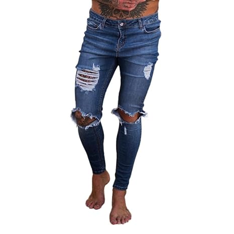 Herren Männer Hosen Sommer Sport Stretch Slim Fit Cargo Chino Ripped Slim Fit Motorrad Löcher Denim Jeans Reißverschluss Stre