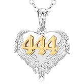TANGPOET Angel Number Necklace for Women 925 Sterling Silver Heart Angel Wings Pendant Jewelry Gifts for Birthday Mothers Day Christmas with 18" +2" Chain