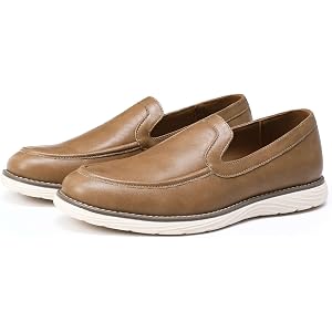AUSTIN MILL Mens Dress Loafers Slip-Ons Business Shoes for Wedding Party | PU Surface Non-slip Soles Soft and Comfortable Gre