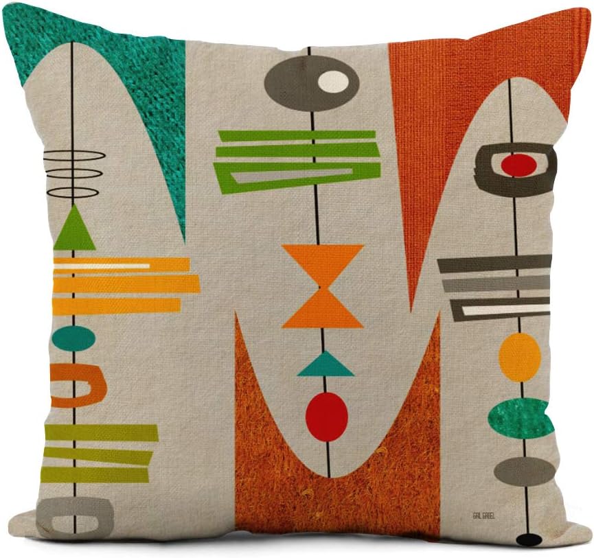 Topyee Throw Pillow Cover 20x20 Inch Vintage Mid Century Modern Inspired Retro Boomerangs Atomic Era Home Decor Pillowcases Square Pillow Cases Cushion Covers for Sofa Couch Bed