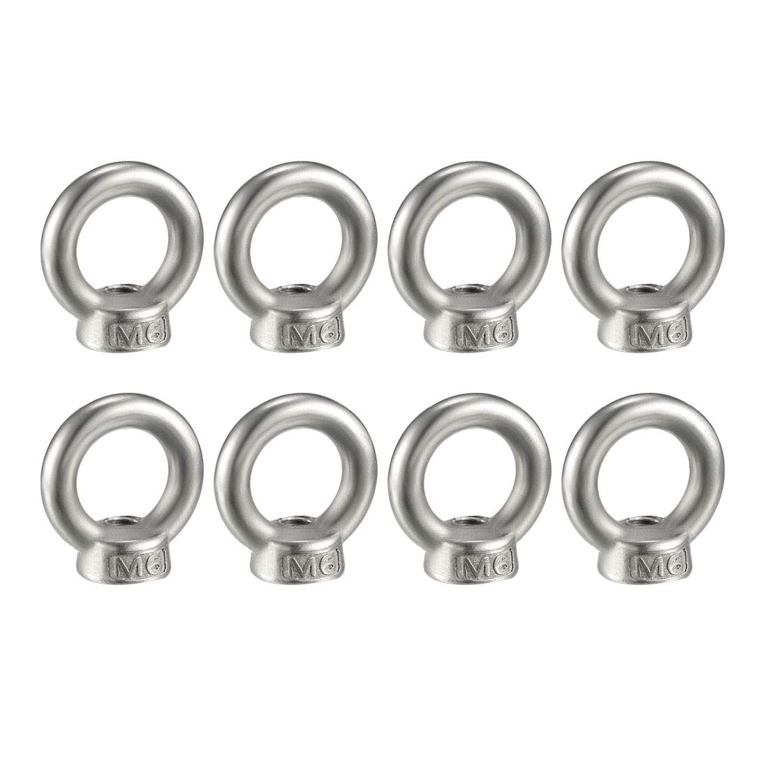 sourcing map Lifting Eye Nut M6 Female Thread 304 Stainless Steel Round Shape for Rope Fitting Pack of 8