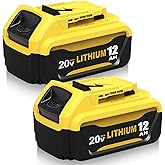 Eagglew 2Packs 12000mAh DCB206 Replacement for Dewalt 20v Max Battery Lithium Compatible with Dewalt 20v Battery 12.0 Ah Compatible with 20v DCB206 DCB201 DCB203 DCB207 DCB204 Power Tools (Yellow)