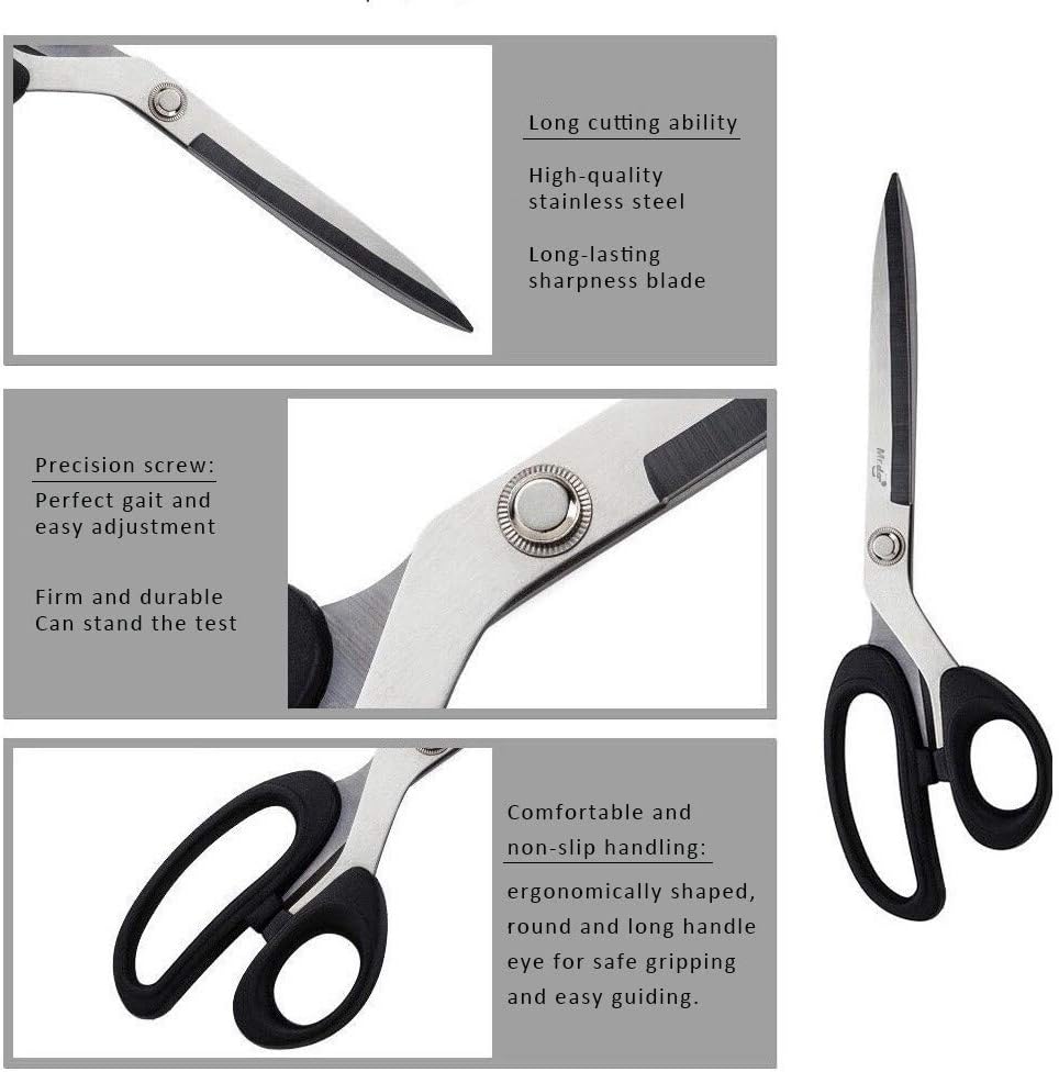 Mr.do Fabric Scissors Textile with Ultra Sharp Blades and Comfort Grip Handles for Cutting Clothes Leather Paper All-Purpose for Sewing Arts Crafts Home Office School Stainless Steel 10 Inch - Image 5