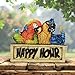 Exhart Garden Sculpture, Solar Happy Hour Parrots Garden Statue, LED Sign, Outdoor Lawn and Yard Decoration, 12.5 x 5 x 10 Inch