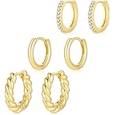 Gold Stack Earrings Set for Women 18K Gold Plated Small Huggies Hoop Earrings Stackable Huggies