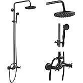 gotonovo Exposed Bathroom Shower Faucet Set Shower Fixture 8 Inch Rainfall Shower Head Handheld Shower Cross Handle Wall Mount 2 Functions Oil Rubbed Bronze