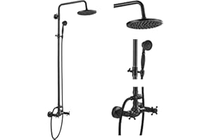 gotonovo Exposed Bathroom Shower Faucet Set Shower Fixture 8 Inch Rainfall Shower Head Handheld Shower Cross Handle Wall Mount 2 Functions Oil Rubbed Bronze