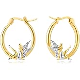 Medsor Fairy Angel Hoop Earrings Hypoallergenic 14K Gold Plated Plated Wing Earring