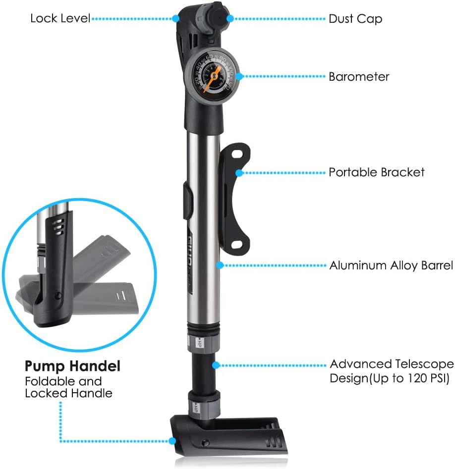 BROTOU Mini Bike Pump Ball Bump with Gauge & Smart Valve Fits Presta and Schrader High Pressure PSI Bicycle Ball Pumps : Sports & Outdoors