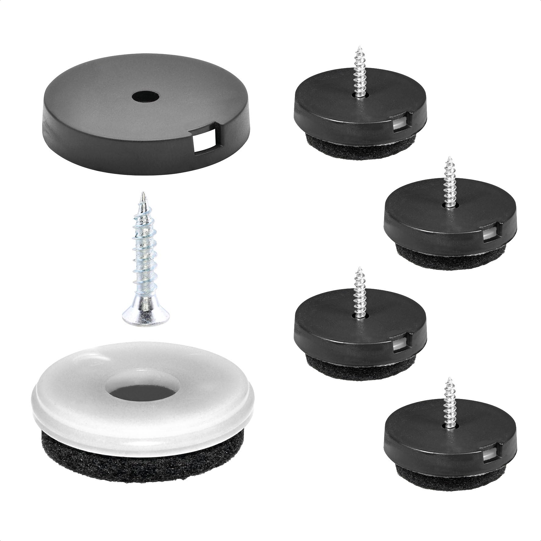 WAGNER QuickClick® Felt glides furniture glides chair glides I 4pcs. set to screw on I 4x base+screw+interchangeable glide insert - felt robust NATURAL - diameter Ø 30 mm - Made in Germany - 15785300