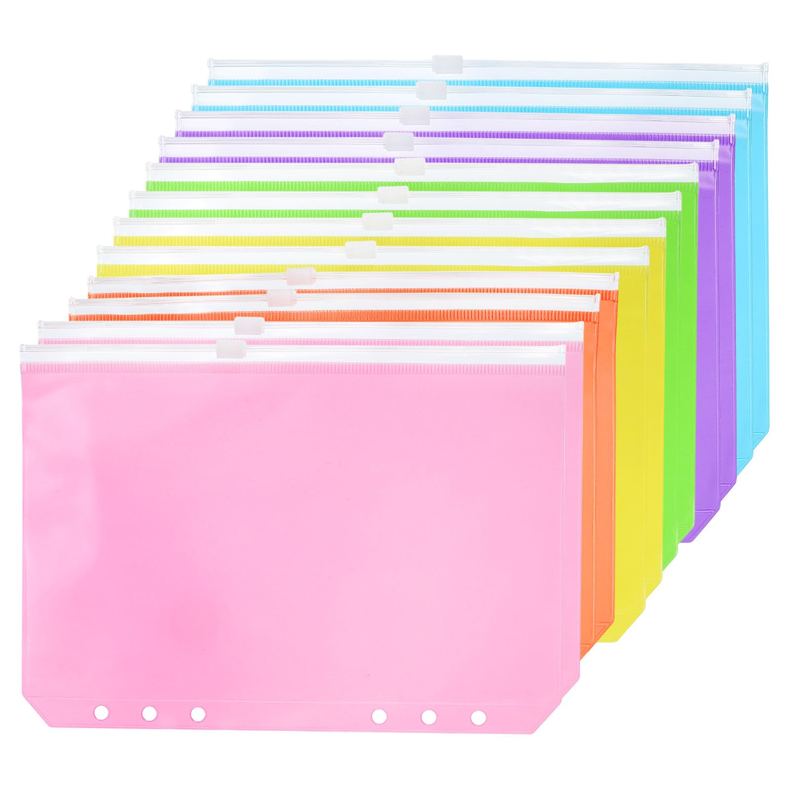 PATIKIL A6 Binder Pocket, 12 Pack PVC Zipper 6 Holes Binder Pouch Folders Document Waterproof Filing Storage Loose Leaf Bags for 6-Ring Notebook Binder, 6 Colors