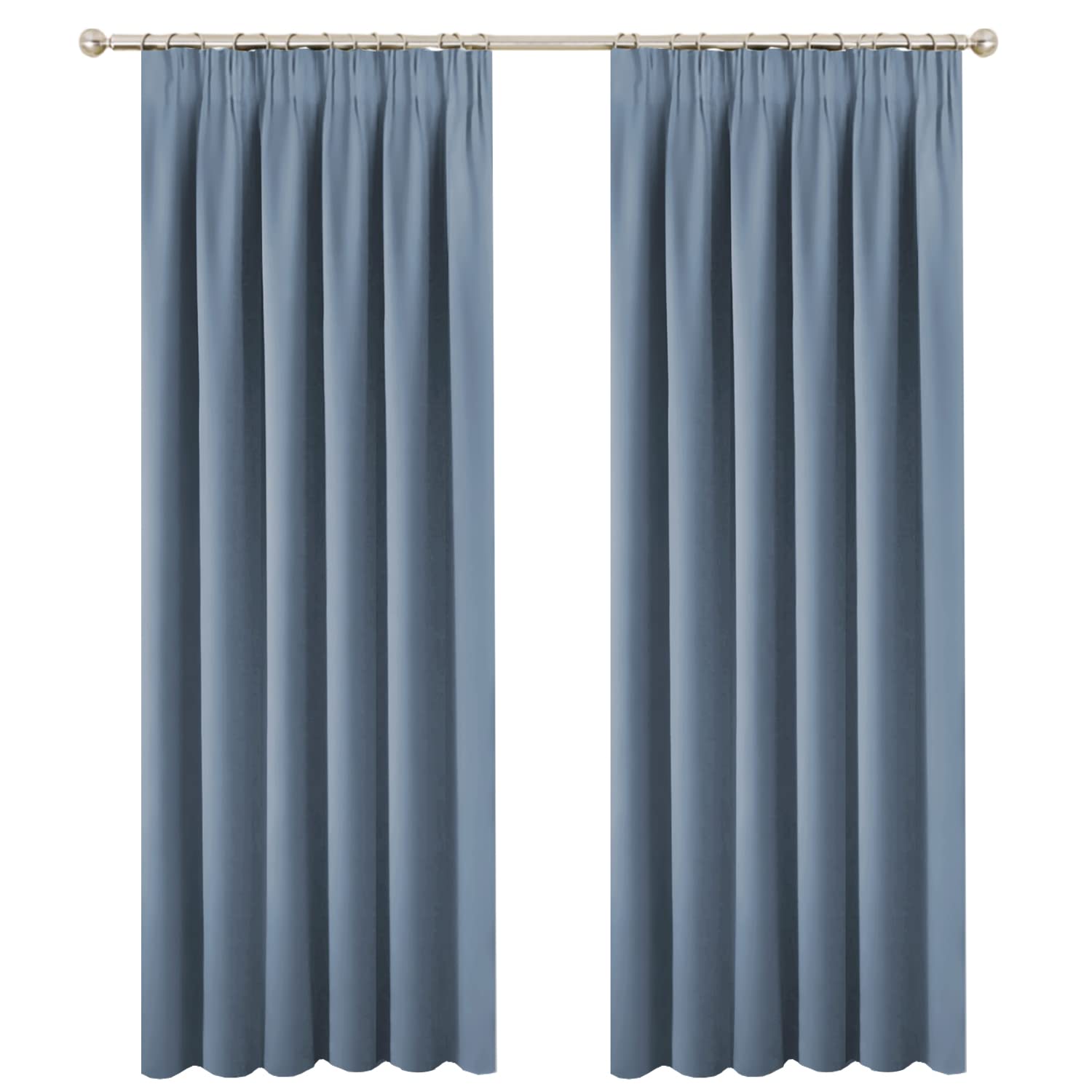 BellaHills Blackout Window Curtains - Thermal Pencil Pleat Drapery for Large Windows Light Blocked Boys Curtain Panels for Living Room Decoration, 2 PCs, 90 inch Width by 90 inch Depth, Stone Blue