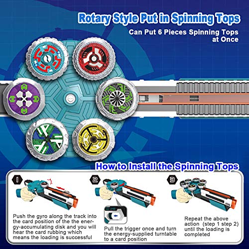 OBEST Spinners with Launcher Toys Set, 6 Metal Gyro Spinnings and Automatic Launcher, Gifts or Toys for Kids