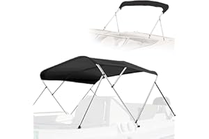 SereneLife 4 Bow Bimini Top Boat Cover – 96" L x 54-60" W x 54" H, Aluminum Frame, Waterproof & UV-Resistant, Easy Install with Front Straps, Rear Support Arms & Free Storage Boot (Gray)