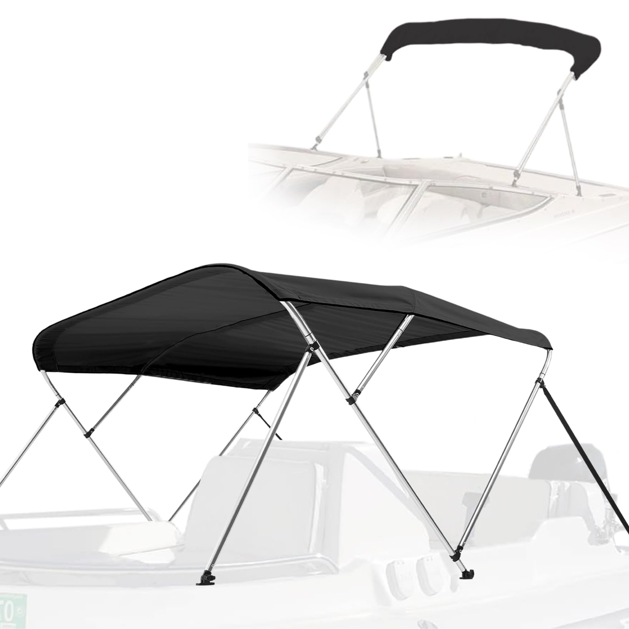 Photo 1 of SereneLife 4 Bow Bimini Top Boat Cover – 96" L x 54-60" W x 54" H, Aluminum Frame, Waterproof & UV-Resistant, Easy Install with Front Straps, Rear Support Arms & Free Storage Boot (Gray)
