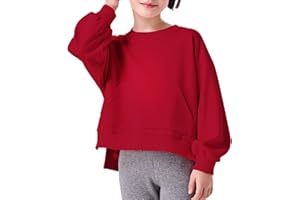 Hvididan Girls Sweatshirts Pullover Tops Oversized Crew Neck Girls Casual Long Sleeve Shirts with Kangaroo Pocket, 5-14Y