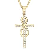 RYHIX Cross Necklace 14K Gold Cross Necklaces for Women Twisted Cross Infinity Open Loop Pendant Necklace for Womens Religious Jewelry