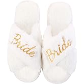 Bride Slippers for Wedding Day White Fuzzy Slippers for Bachelorette Party Bridal Shower Gifts